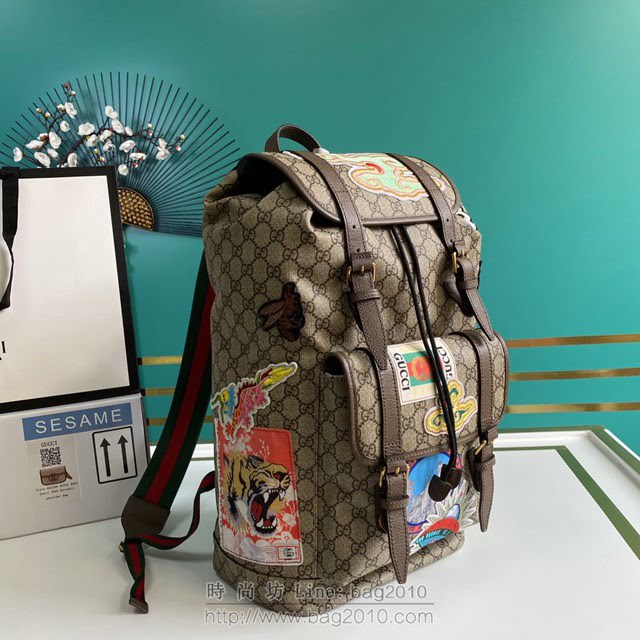 Gucci古馳包包 G家新款雙肩包 款號:473869 古奇啡膠刺繡男士雙肩後背包  gdj1227